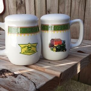 John Deere Green and White Tractor Salt/Pepper Shaker Set